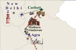 New Delhi - corbett - Agra trip map