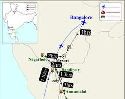 South Indian Nature and Culture trip map